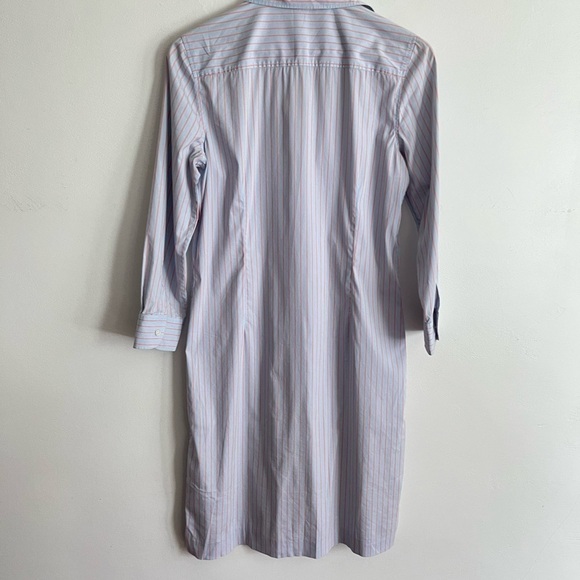 Theory Striped Orange and Light Blue Cotton Blend Shirt Dress - Picture 8 of 9